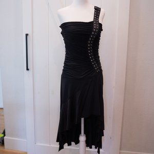 Vintage Naf Naf Paris One Shoulder Bodycon Dress with Asymmetrical Hem - Small